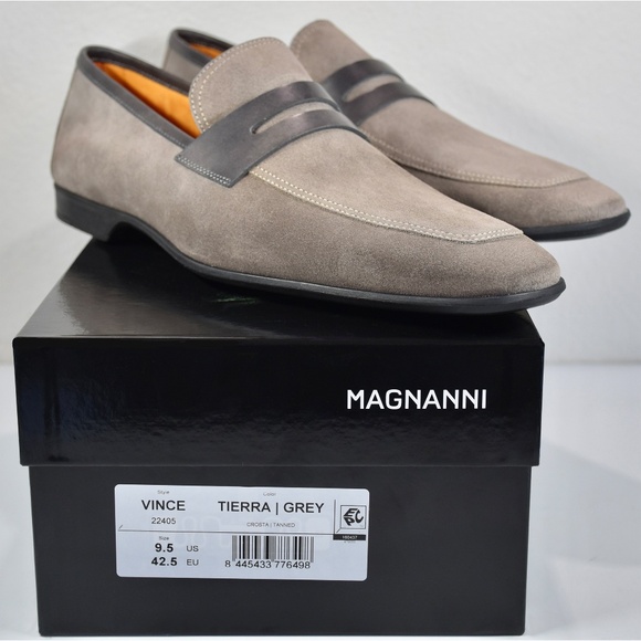 MAGNANNI MEN NIB $475 TIERRA GREY SUEDED LEATHER PENNY LOAFERS. SIZE 9.5 - Picture 3 of 11